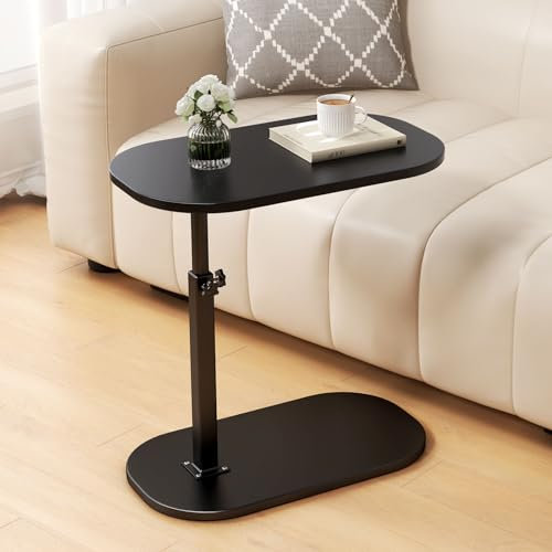 Adjustable Height C Shaped Side Table, 360°Swivel Laptop Tv Tray Desk for Couch and Bedside, Lifting Narrow Coffee Dinner Table for for Living Room Bedroom, Small Under Sofa Table(black)
