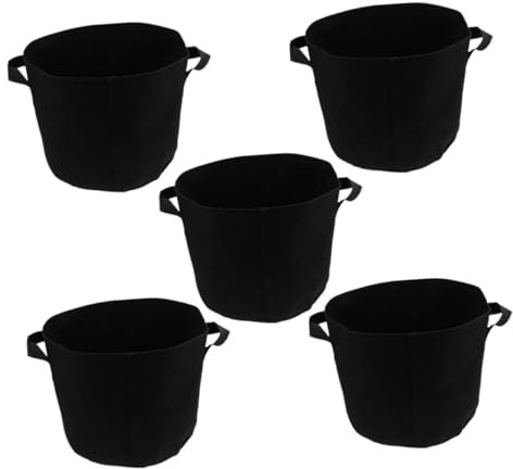 CAXUSD 5 Stück-Pack Atmungsaktive Pflanzsäcke aus Vlies mit Griffen für Tomaten und Kartoffeln Schwarz