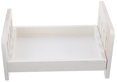 Vintage Holzbett als Fotorequisite für Neugeborene, Weiß | Requisiten für Babyfotografie, Sichere Stabile Deko mit Glatter Oberfläche