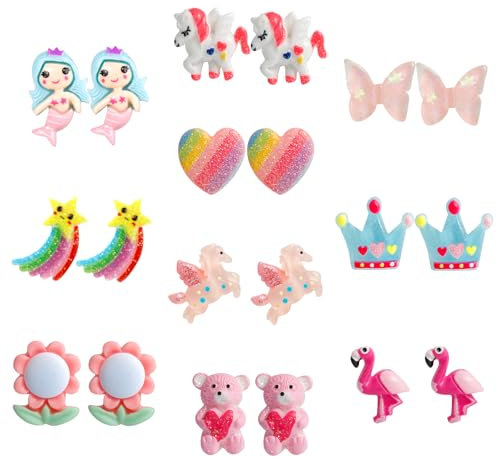 DEVIENG Clip On Ohrringe, hypoallergen, geeignet für Kinder im Alter von 4–12 Jahren, niedliche kleine Ohrclips, Schmuck-Geschenk-Set, Einheitsgröße, Harz, Kein Edelstein (Clip On Ohrringe-10 Paar)