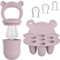 Baby Fruchtsauger & 3 Schnuller mit Eisform Set - Rosa Silikon Nahrungsschnuller mit Beißring, Fruchtschnuller für Obst & Gemüse, Eiswürfelform mit Deckel | Broemba