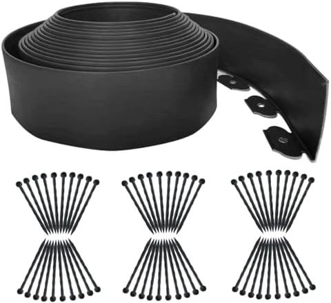 Lawn Edging Border 66FT,Garden Edging Borders [Extra Tall 4in ] Flexible Landscape Edging with 60pcs Stakes,Mini Plastic Fence for Yard Flowerbeds,Grass,Path-Black