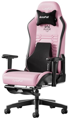 AutoFull C3 Silla Gaming con Respaldo Ajustable 155°, Soporte Lumbar 3D Ergonómico y Cuero Resistente | Diseño Deportivo Resistente (Rosa)