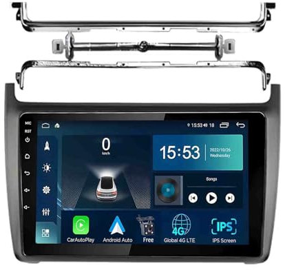 Android 14 Radio Coche para Volkswagen Polo 2011-2016 9 Pulgadas Android Radio de Coche 2 DIN con Carplay Inalámbrico/Android Auto Bluetooth/GPS Navi/FM Radio/WiFi/USB/SWC(S-6(8G+128G))