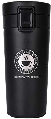 Thermos Flask, 380 ml, Insulated Stainless Steel, Portable Water Bottle for Hot and Cold Drinks, Drinks, Tea, Coffee, Water, Black