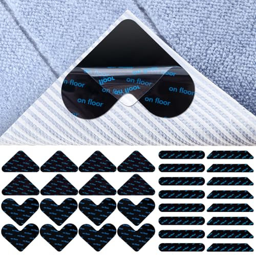 SREBIWO 32 Stück Antirutschmatte für Teppich, Doppelseitiges Teppich Antirutschunterlage Waschbare und Wiederverwendbare Antirutsch Pads Anti Curling Teppich für Hartholzböden Teppiche und Matte