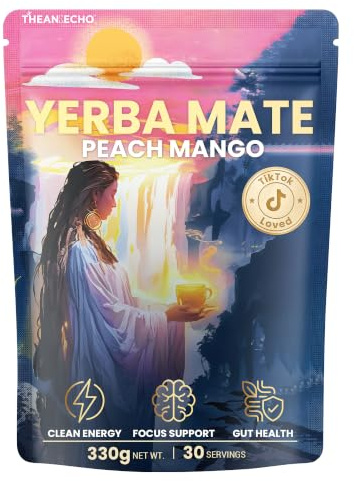 Yerba Mate Peach Mango Tea - Super Calm, Low Sugar, Clean Energy - No Crash, Stay Refreshed & Focused - Ideal for Health Enthusiasts - 30 Servings