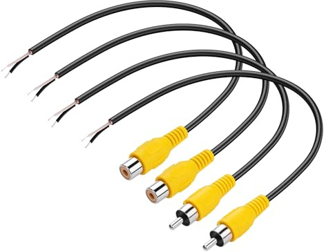PNGKNYOCN Lot de 2 câbles RCA vers Pigtail - Connecteur RCA mâle et 2 connecteurs femelle vers haut-parleur - Fil nu pour la réparation ou le remplacement du microphone, câble de haut-parleur (20 cm