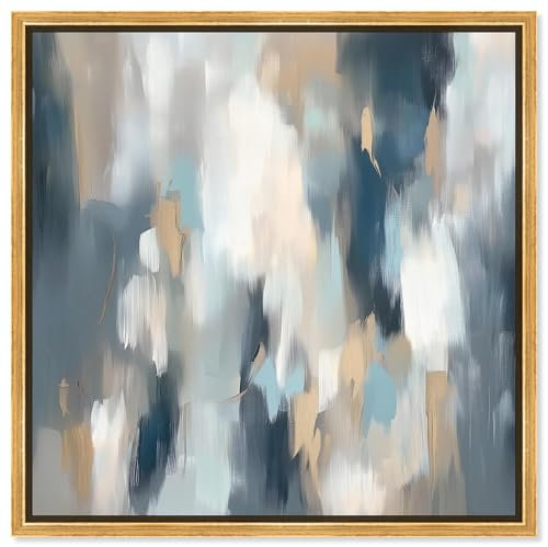 Art Remedy Abstrakte Leinwand, 76,2 x 76,2 cm, goldener Rahmen, Blau und leuchtendes Grau