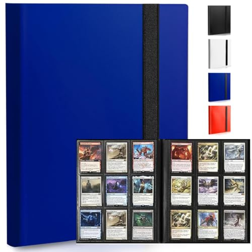 9-Pocket Trading Card Binder, Standard 360 Pockets Trading Card Album Folder, PU Leather Card Collection Binder, Portable Side Loading Card Folder for Collectible Card Games, Sports, TCG (Blue)