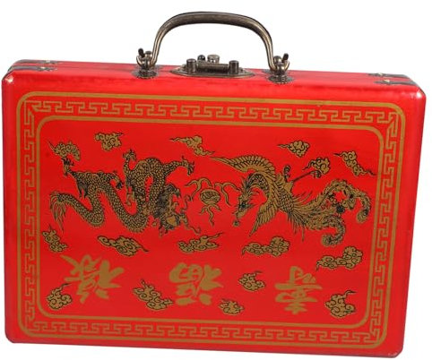 Yardwe Mahjong Box Holzkiste für Mahjong Vintage Aufbewahrungsbehälter mit Griff Robuste für Geselligkeit und Spielabende Teilig Innenschrift