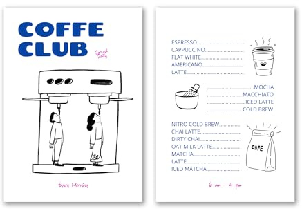 SALVADERO 2er Poster Set Coffee Club – Barista Wanddeko ohne Rahmen (Marzocco Coffee Club, 42L x 30B cm)