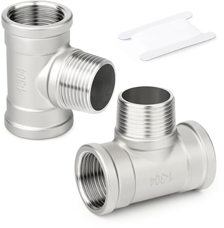 TAISHER 2PCS Raccordi per tubi a T in acciaio inox 304, 1 FBSP x MBSP x FBSP Raccordi per tubi, Tee di derivazione maschio