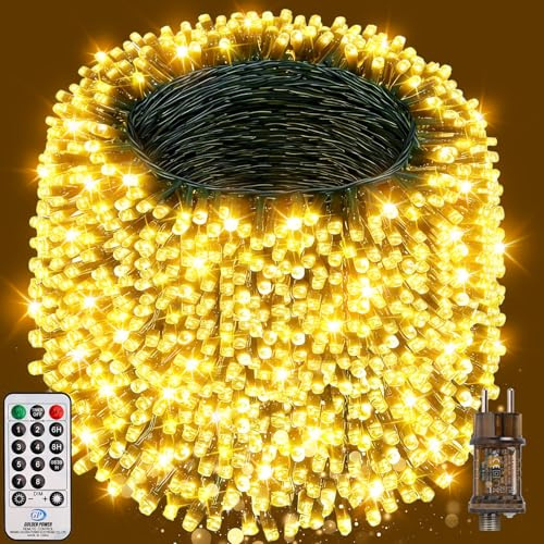 Jixviqi Lichterkette Außen, 60m 530LED Lichterkette Weihnachtsbaum mit Fernbedienung Stecker Timer, 8 Modi Wasserdicht Weihnachtsbeleuchtung für Innen Outdoor Party Garten Hochzeit, Warmweiß