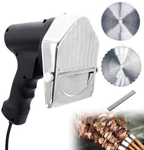 DNEPEI 80W Stainless Steel Kebab Knife Shawarma Slicer, Profession Electric Shawarma Doner Kebab Knife, with 2 Blades, 0-8mm Adjustable Thickness,for Restaurant Home Outdoor Wiretype