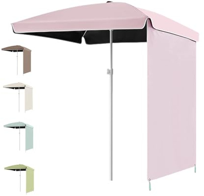 Parasol d'extérieur avec rideau d'ombrage – Parasol rectangulaire pour jardin, terrasse, plage, marché, pelouse, piscine – Durable, portable et facile à installer, rose, 200cm/f6.5