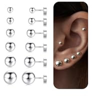 TINGN 6 Paar Ohrstecker Silber für Damen Herren Klein Flatback Ohrstecker Piercing CZ/Perlen/Runde Kugelschraube Flat Back Knorpel Ohrringe Set