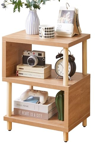 Aibiju 3-stufiger Beistelltisch, Kleiner Beistelltisch, Industrieller Nachttisch mit Ablagefach, Nachttisch für Schlafzimmer, Wohnzimmer, Flur, Balkon, Eiche YD-TM152K