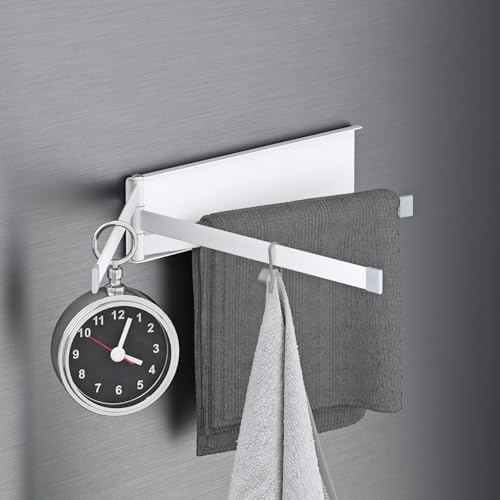 Mai & Mai Porte-Serviettes Magnétique Pliable à 180° 24x6 cm Blanc Mat | Acier au Carbone, Barre Porte-Serviettes, pour Serviettes et Torchons, pour Salle de Bains, WC ou Cuisine, Folda-02