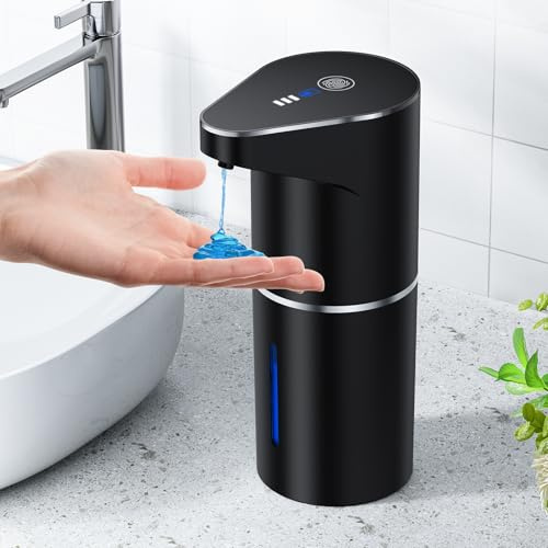 Fantictas Seifenspender Automatischer, Sensor, Wandmontage, 350 ml, Schwarz | USB-aufladbar mit 3 Dosierstufen und 0,25-Sek.-Ausgabe; für Flüssigseife in Küche und Bad, wandmontiert oder stehend