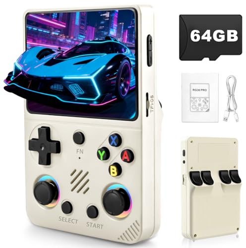 Forlarme RG36PRO Retro Video Game Console-Support 30000+ Classic Games,3.5IPS Screen,Open Source System,64G TF card,3000mAh Battery,Portable Console for Teen or Partner - Gift for Christmas - White
