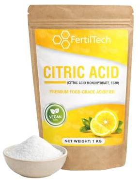 FertilTech Acide Citrique Monohydraté 1 kg E330 Qualité Alimentaire 100% Pur Pour Usages Alimentaires Cuisine et Pâtisserie Convient Aussi au Nettoyage Naturel Vegan