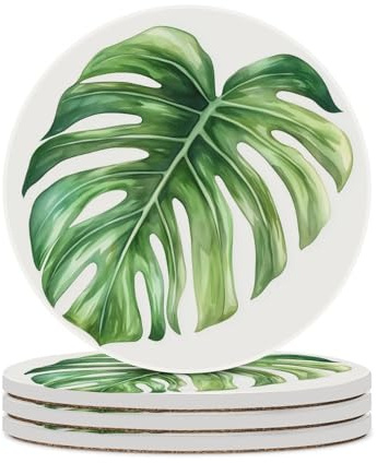 Monstera Lot de 4 dessous de verre absorbants Motif feuille de Monstera