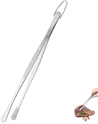 U-Taste Kitchen Metal Tweezer, 18/8 Stainless Steel, 30cm, Round Tip | Silver, Long Pasta Tong, Flexible Pinching, Seamless-Welding, Sturdy and Non-Slip for Cooking Serving Grilling Frying Plating