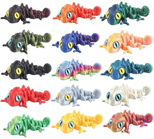 zhongko - 15 lagartos impresos en 3D, camaleones que cambian de color, juguetes antiestrés para adultos, animales impresos en 3D con articulaciones flexibles, decoración para casa y oficina