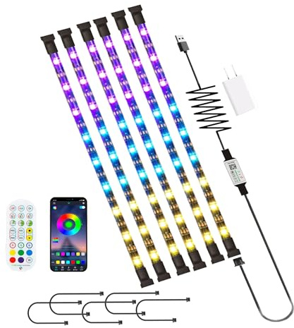Hont LED Strip Lights Kit 6 Pre-Cut Small LED Light Strips Dimmable RGB Color Changing LED Light with Remote & APP Control for TV Backlight, Bedroom, Cabinet Shelf Display,Room Decor (1FT-6PCS)