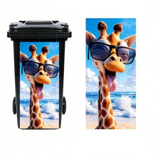 Leniutor 1pcs Wheelie Bin Stickers, Giraffe Sticky Dustbin Decals, 14.5 x 32.2 Waterproof Vinyl Animal Large Decal for Bins Fridge Wall Outdoor Indoor Window Door Decoration (Giraffe)