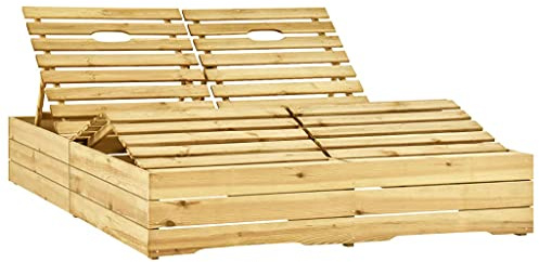 Owoxanthellate Doppel-Sonnenliege Kiefer wetterfest 198 x 135 cm verstellbare Lehne & Fußteil rustikaler Look für Garten Terrasse Balkon