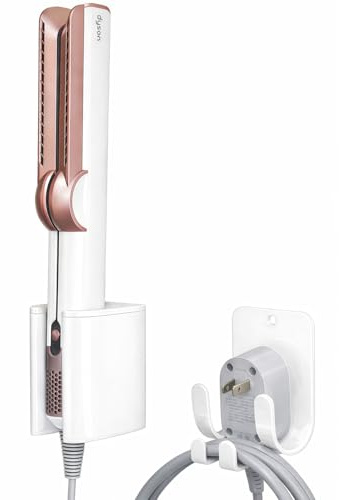 chochoyah Glätteisen Halterung, Aluminium Fönhalter Ohne Bohren, Wand Ohne Bohren Dyson Airstraight Halter Kompatibel mit Airstrait, Dyson Airwrap Halterung Weiß