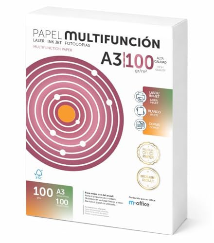 A3 Papier 100g 100 Blatt, Multifunktionspapier für Laser- und Tintenstrahldrucker, Kopierer, für Büro- und Schulbedarf, m-office Paket (100 Blatt 100g)