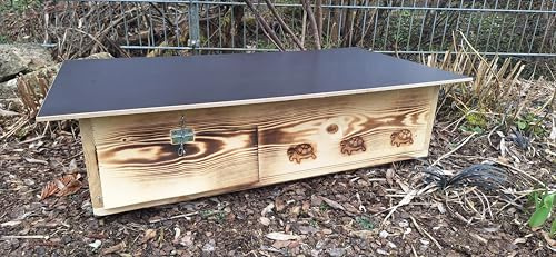 Woid Herz Premium Schildkrötenhaus (SH10) aus 20mm Vollholz - Gebrannt Wetterfest mit Boden und Tür inc. verstellbare Belüftung - Schildkrötenhaus Schildkrötengehege Schildkröte Freilauf (Gebrannt)