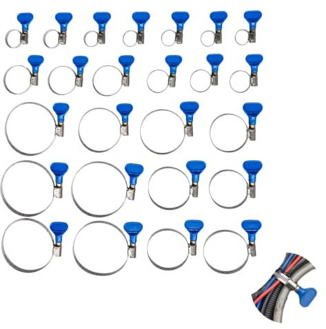Set de 25 colliers de serrage en acier inoxydable pour piscine, avec vis papillon réglable, tailles multiples 10–16/16–25/25–40/32–50/50–70 mm, anti-corrosion, idéal pour bricolage et usage industriel
