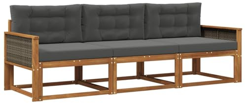 vidaXL Outdoor-Sofagarnitur mit Kissen 3 pcs Natur und Anthrazit, Akazienholz Sofa Set für draußen, modernes Loungemöbel, Flexibler Gartenplatz, wetterfeste Einrichtung
