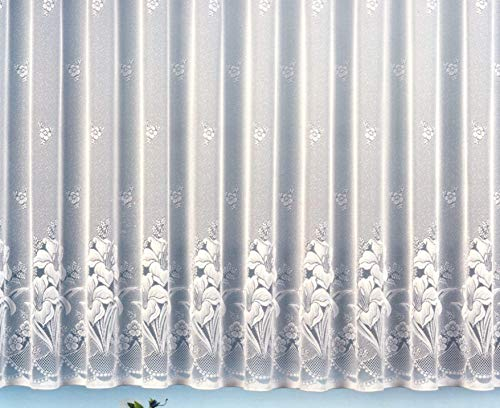 heimtexland Gardine Vorhang Jacquard Store mit Bleiband für schönen Fall weiß schönes Blumenmuster Allover mit Kräuselband/Universalschienenband HxB 100x450 cm für Fensterbreite 140-185 cm Typ43