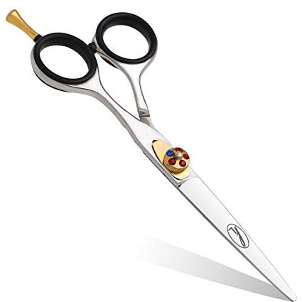 Professional Hairdressing Scissors 5 with Hook, Gemstone Dial Spring Screw, Rubber Finger Pads & Bump - Razor Edge Steel Salon Hair Scissors - Anti-Rust Barber Scissors – Hair Dressing Tool for Cutting