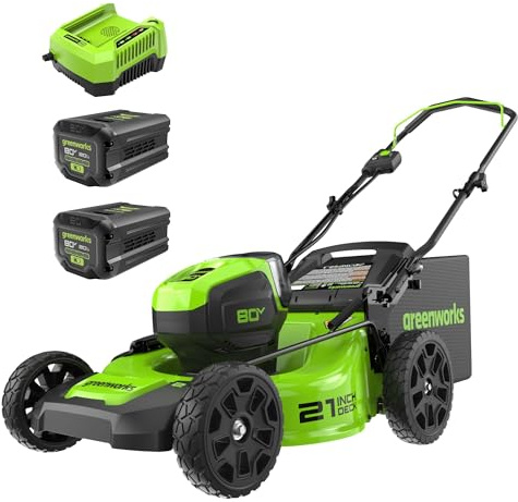 Greenworks 80V 21 Brushless Cordless (Push) Lawn Mower (75+ Compatible Tools), (2) 2.0Ah Batteries and 30 Minute Rapid Charger Included
