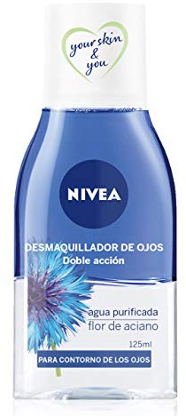 NIVEA Desmaquillador de Ojos Doble Acción (1 x 125 ml), líquido desmaquillante para el contorno de ojos sensible, limpieza facial rápida y suave
