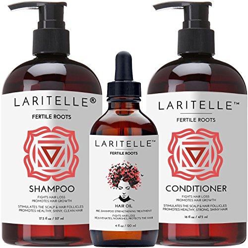 Laritelle Organic Hair Growth Set | Shampoo 470 ml + Conditioner 400 ml + Haar-Lossbehandlung, 100 ml | Ayurvedische Kräuter, Lavendel, Ginger, Rosemary, ohne Gentechnik