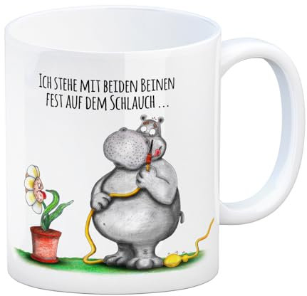 trendaffe - Kaffeebecher mit Nilpferd Motiv und Spruch: Auf dem Schlauch Stehen.