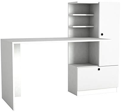 Alphamoebel 5047 Merinos Schreibtisch Computertisch Arbeitstisch Bürotisch Laptoptisch, PC Tisch, Holz, Weiß, mit Regal, große Tischplatte, viel Stauraum, Designertisch, 149,5 x 61,8 x 73,8 cm