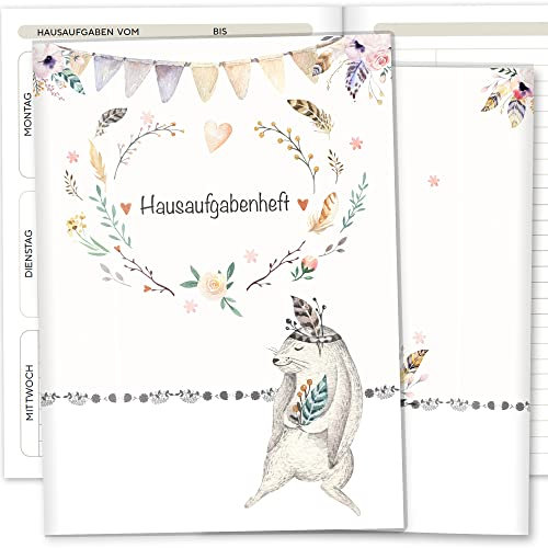 Hausaufgabenheft Hülle Boho Freunde Schutzhülle schöne Geschenkidee (Ohne Personalisierung, Hase)