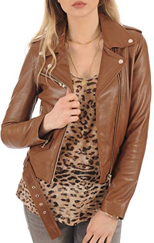 KYZER KRAFT Damen Lederjacke Bomber Motorrad Biker echtes Lammfell Lederjacke für Damen, hautfarben, Large