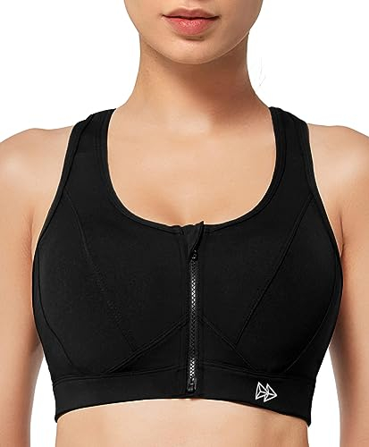 Yvette Sport BH Starker Halt Vorderverschluss Große Größe Mesh Ringerrücken für Lauf Joggen Reiten, Schwarz, XL, Große Größen