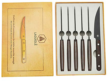 LAGUIOLE - Coffret de 6 Couteaux de Table - Bois Wengé - Lame Noire