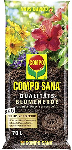 COMPO SANA® Qualitäts-Blumenerde mit 12 Wochen Dünger für alle Zimmer-, Balkon- und Gartenpflanzen 70 L