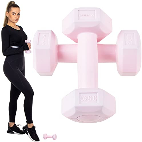 SPRINGOS Hanteln Set Hexagonal 2 x 0,5 kg Rosa Gewichte Fitness Kurzhanteln für Aerobic und Gymnastik